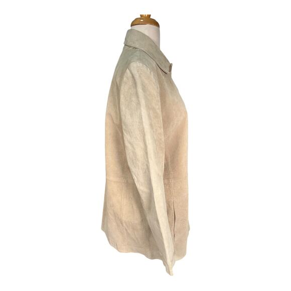 Bernardo Tan Genuine Leather Button Coat L Lined Pockets Classic Minimalist - Picture 4 of 15